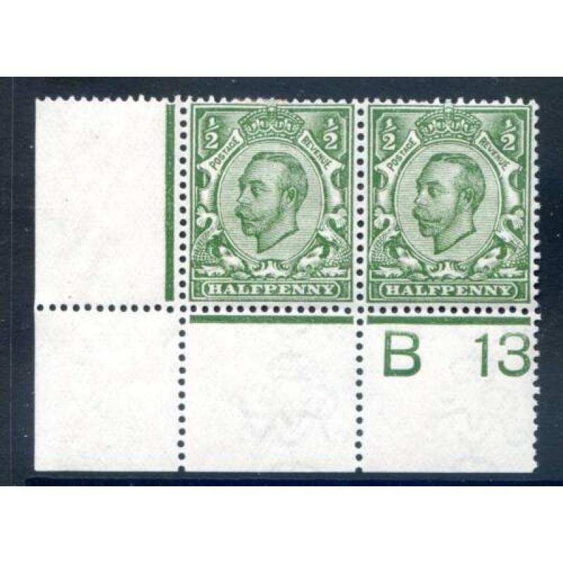 KGV 1 2d Green B13(P) Control Pair mounted Mint