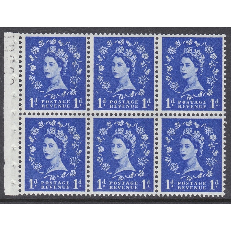 SB41 1d Wilding booklet pane Blue phos on Cream perf type I  U M