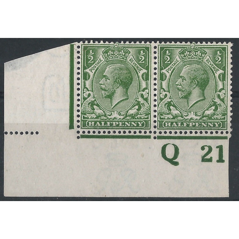 GB - KGV - Sg351 d Green Q 21 Imperf Control Block x 2 MM  MNH