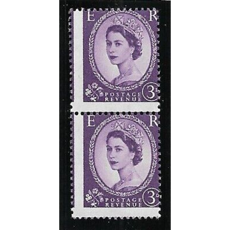 3d Wilding Multi Crowns variety - Misperf marginal pair UNMOUNTED MINT