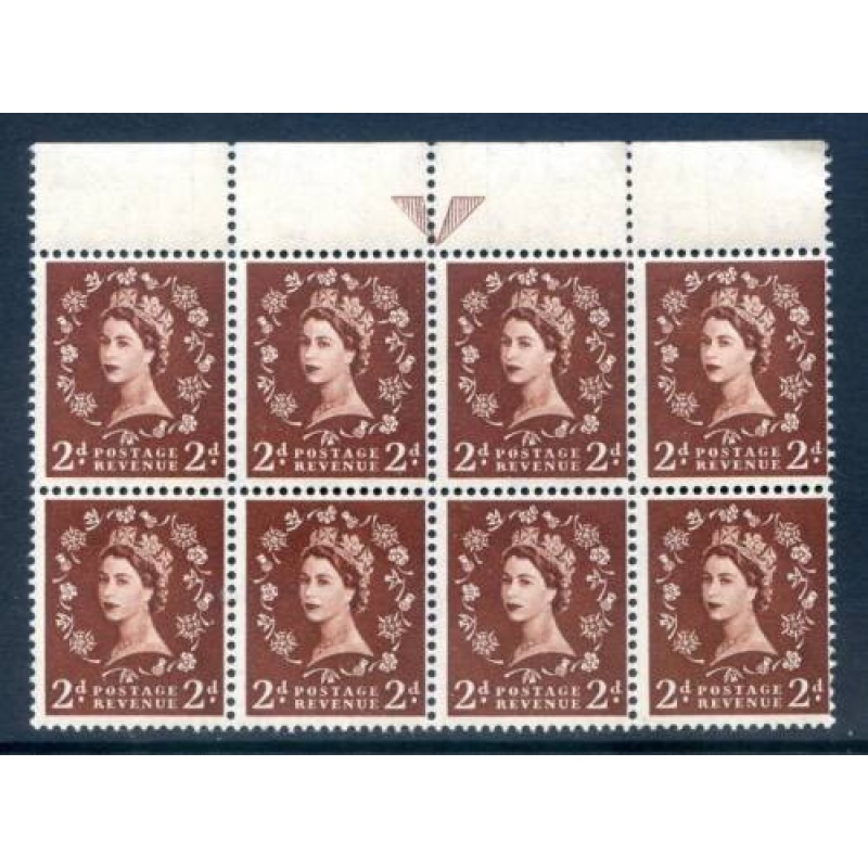 GB 2d  Red Brown SG543 Unmounted Mint Block 8 with S37i Shamrock Flaw