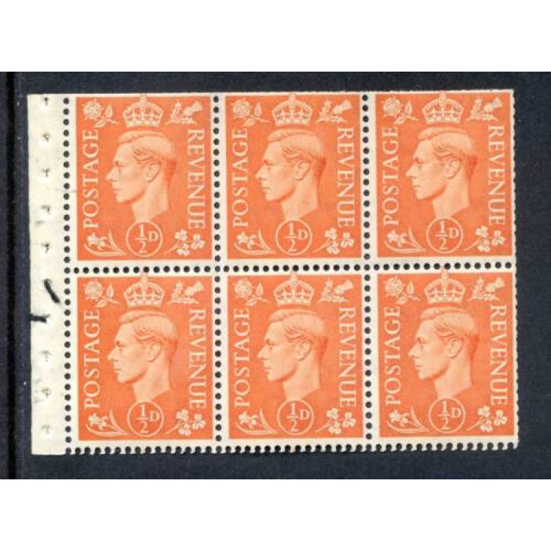 GB KGV1 Booklet Pane SGQB7 Unmounted Mint