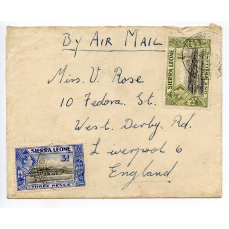 Sierra Leone cover to Liverpool Air Mail 1 -  3d Values