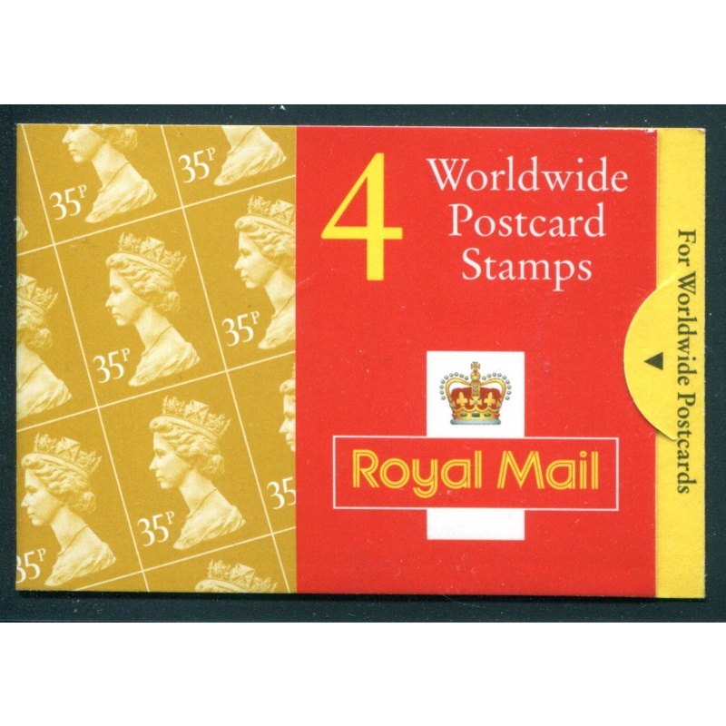 1995 GK6 Barcode Booklet 4 x 35p World Postcard stamps - Cylinder W2 W3