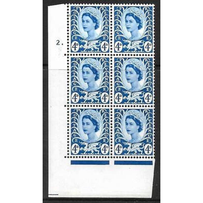 Sg XW7 4d Wales 2 x 9.5mm Cyl 2 Dot perf A(E I) UNMOUNTED MINT