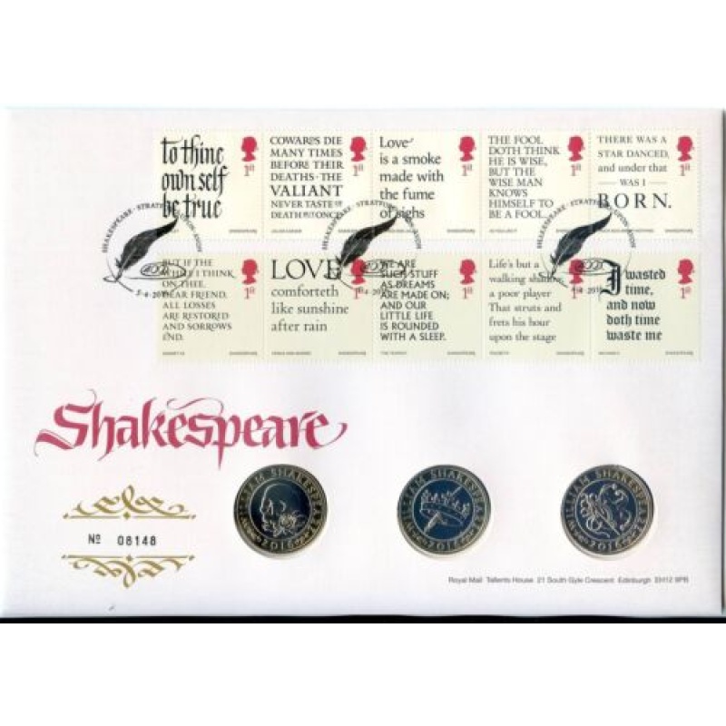 FIRST DAY COVERS FDC PNC Shakespeare 3 Coin COVER 2016 BRILLIANT UNCIRCULATED