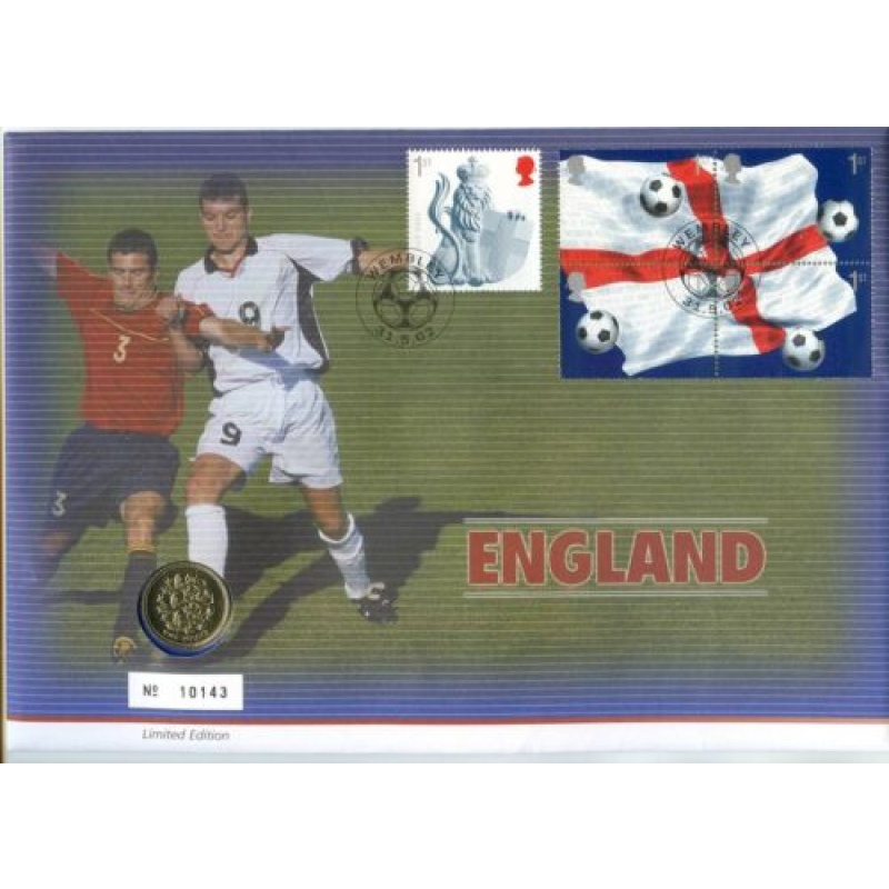 2002 England Football World Cup 1 Pound Coin Cover Royal Mail First Day Cover