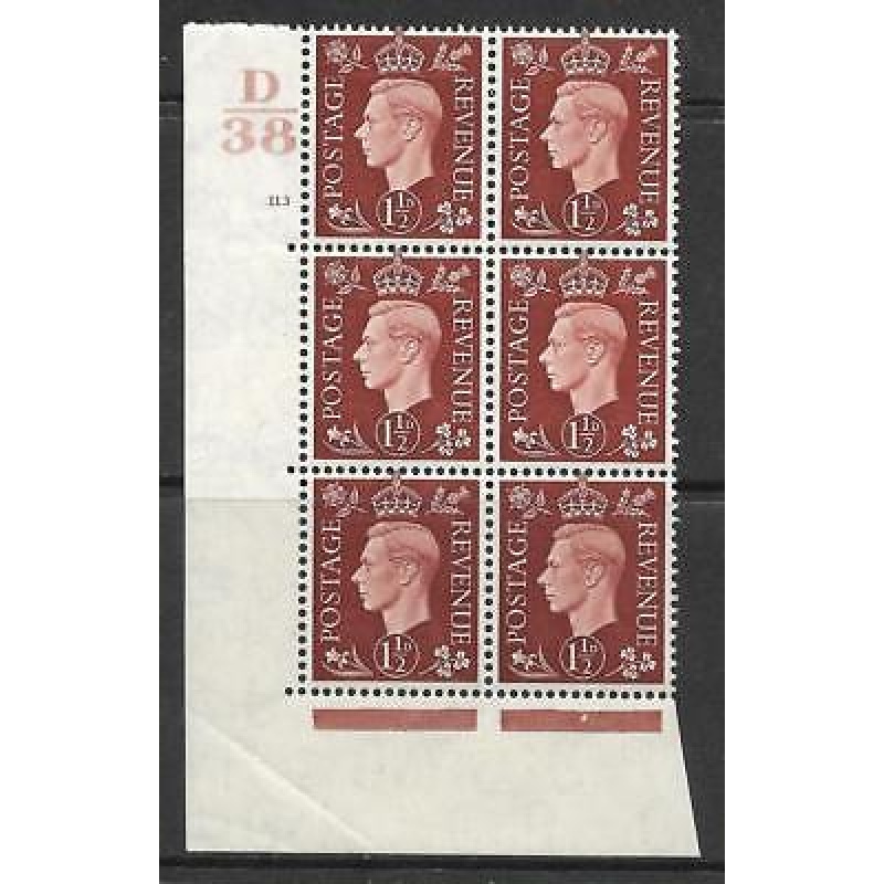 1937 1d Brown Dark colours D38 113 No Dot perf 5(E I) block 6 UNMOUNTED MINT