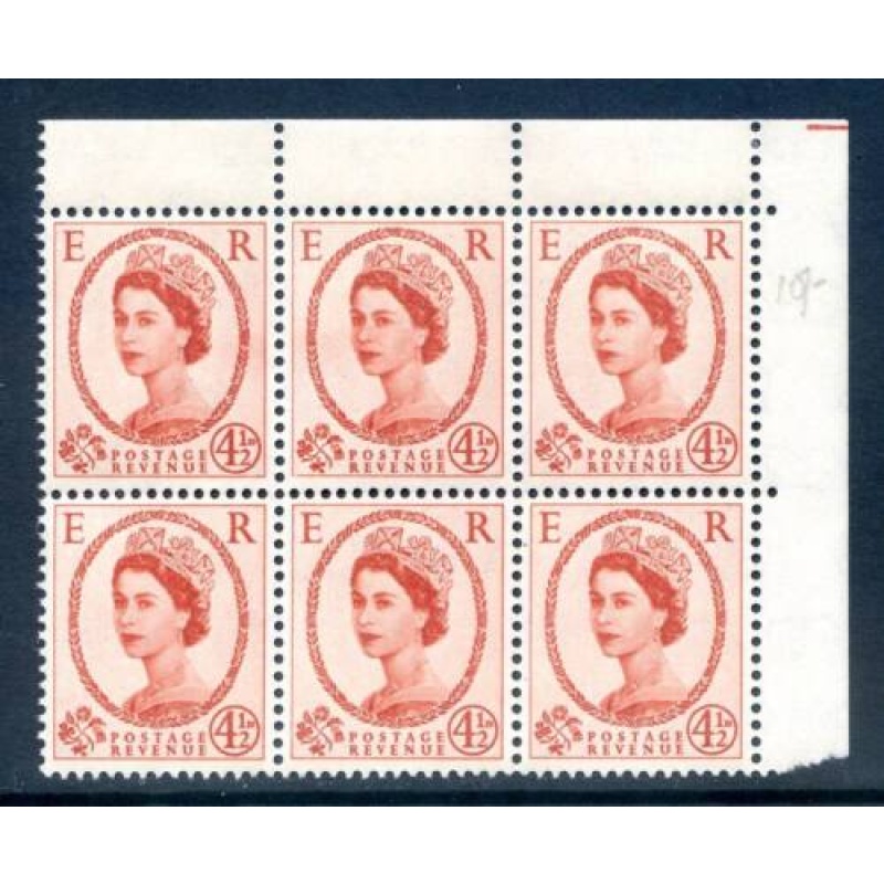 GB 4 1 2 d Chestnut Unmounted mint Block 6 Broken Frame Line