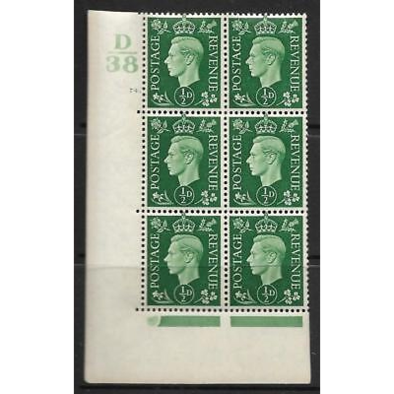 1937 d Green Dark colours D38 74 Dot perf 5(E I) block 6 UNMOUNTED MINT