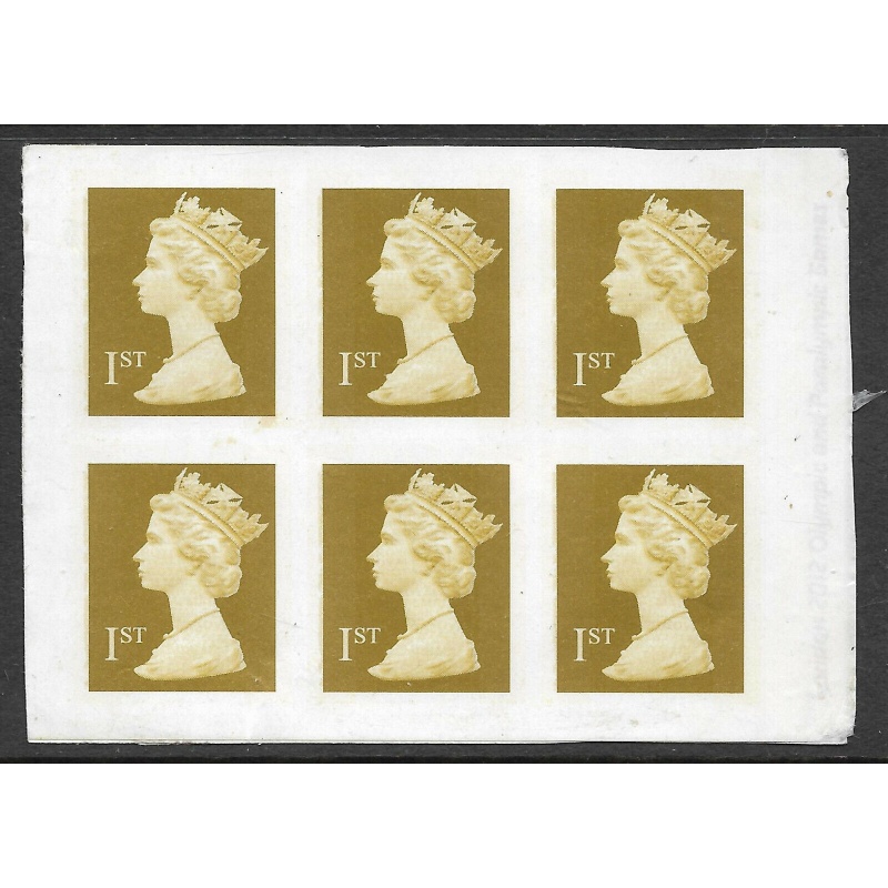 2002 Sg 2295a 1st Gold - Self Adhesive Decimal imperf pane of 6 UNMOUNTED MINT