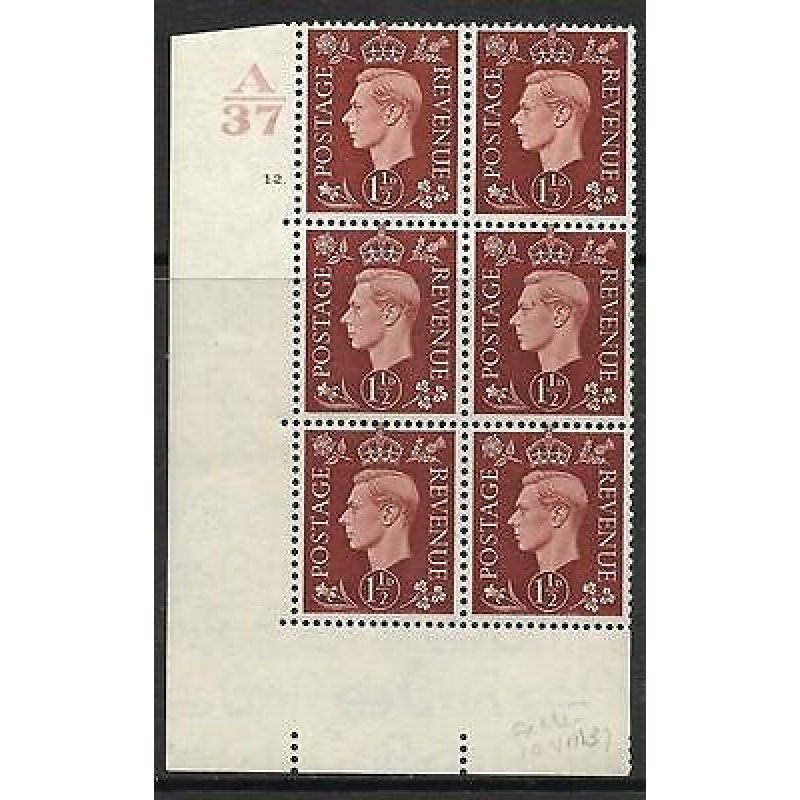 1937 1d Brown Dark colours A37 12 Dot perf 5(E I) block 6 UNMOUNTED MINT