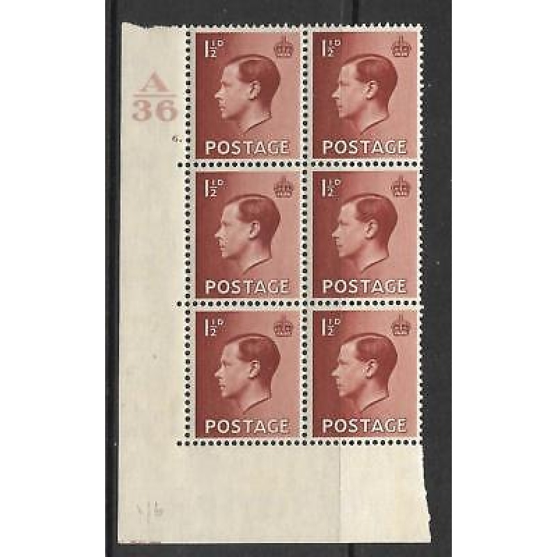 1d Edward VIII A36 Cylinder Block - 6 Dot UNMOUNTED MINT