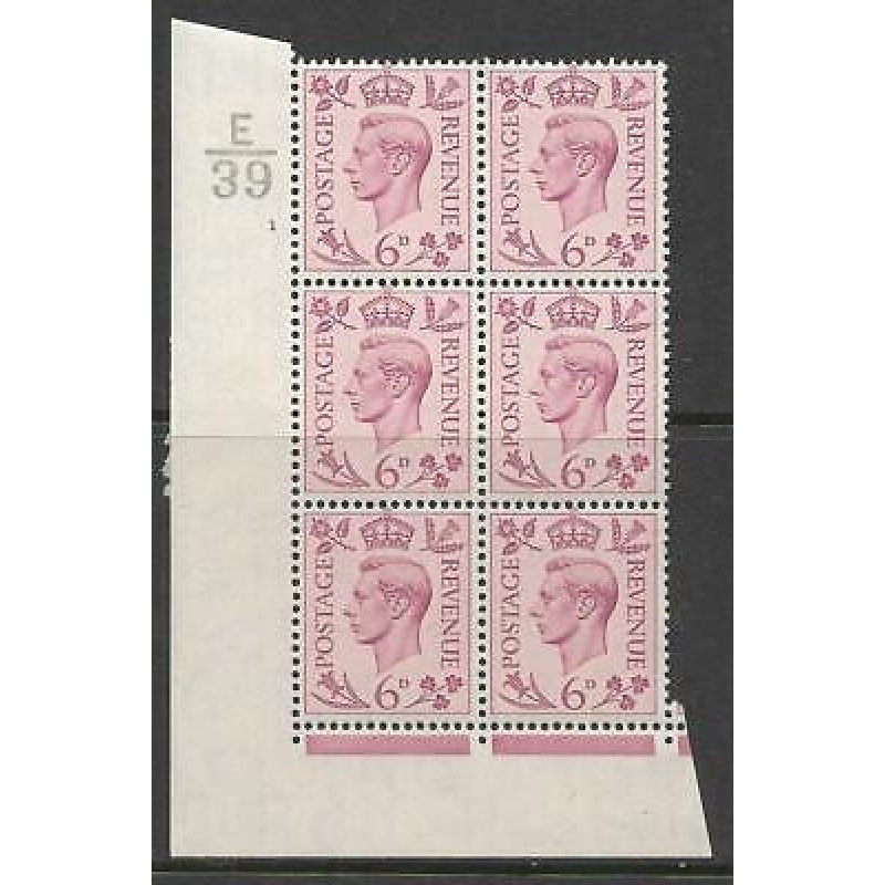 1939 6d Purple Dark colours E39 1 No Dot perf 2(I E) block 6 UNMOUNTED MINT