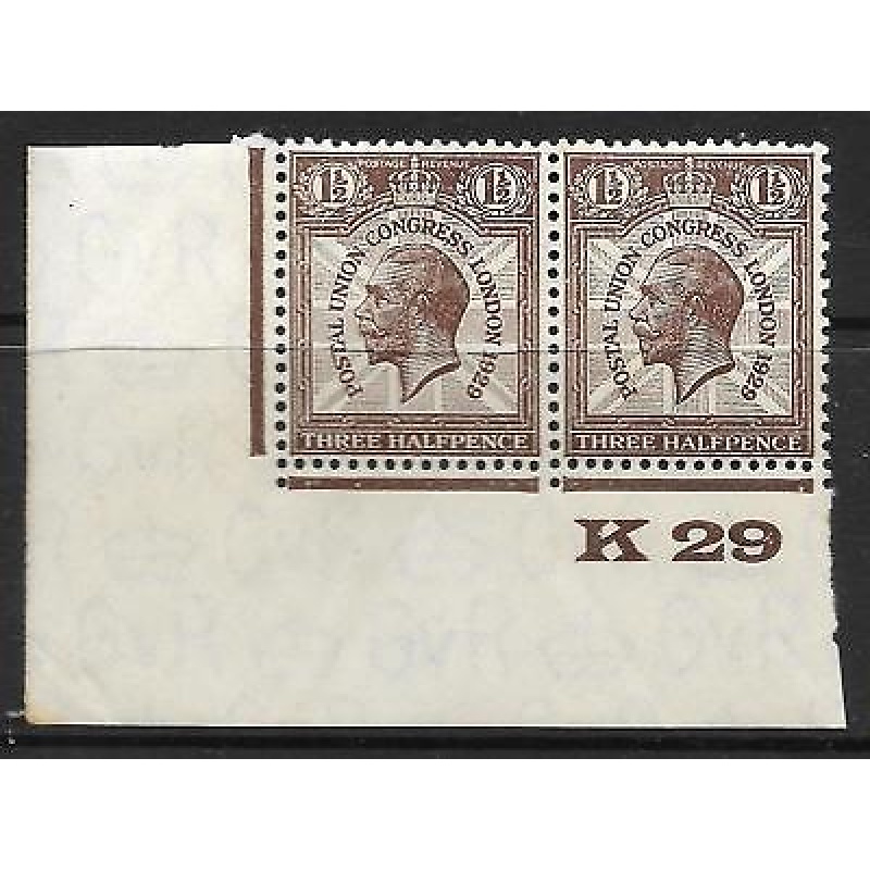 1929 1d PUC Control K 29 pair UNMOUNTED MINT - tone mark