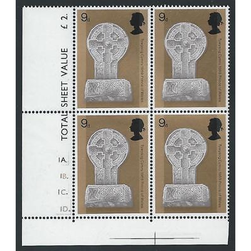 1969 Investiture of Prince of Wales 9d Dot Cylinder Block - MNH