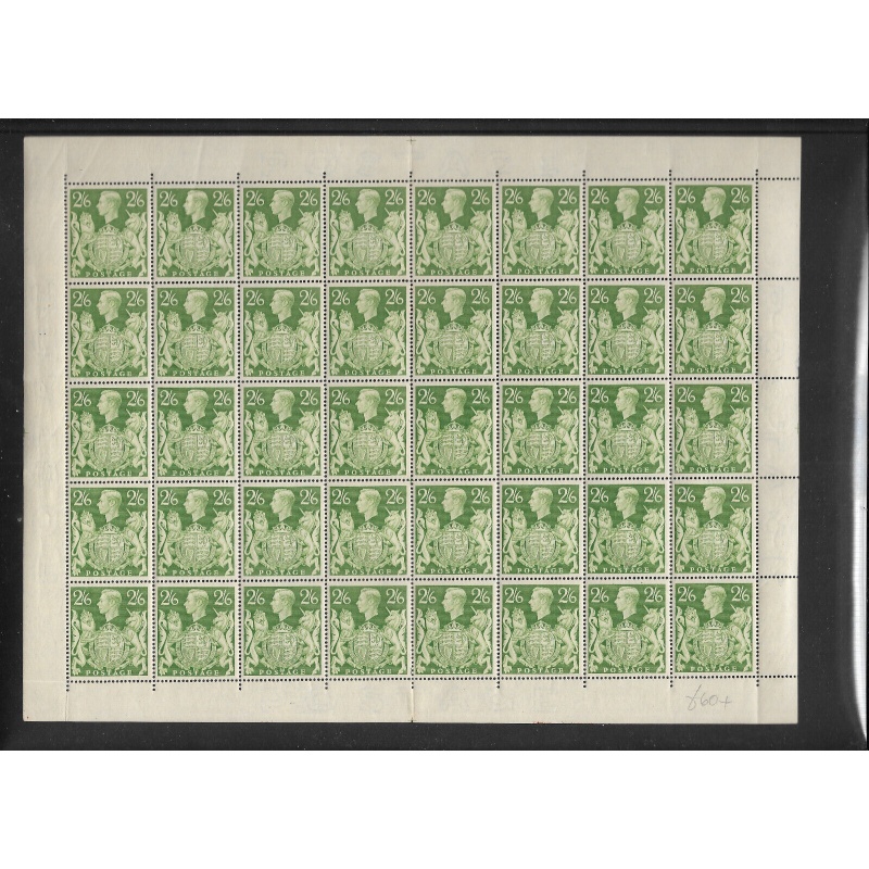 Sg 476bb 2 6 KGV1 Hi-Value Arms full sheet - listed variety UNMOUNTED MINT