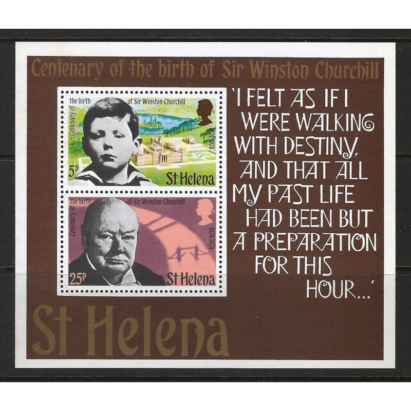 St Helena - Sg MS306 - Birth Centenary of Sir Winston Churchill 1974 MNH