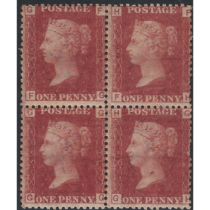 GB QV - 1858 1d Red Plate76  Block of (4) 2xMM 2xMNH