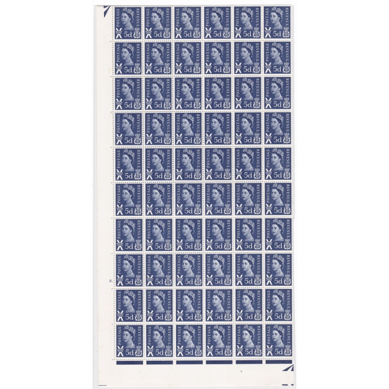 Sg XS15 5d Scotland 2 x 9.5mm Violet Cyl 2 Dot perf A(E I) 1 4 sheet w  flaw U M