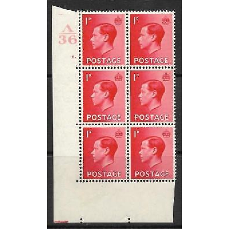 1d Edward VIII A 36 cylinder block - 6 Dot UNMOUNTED MINT