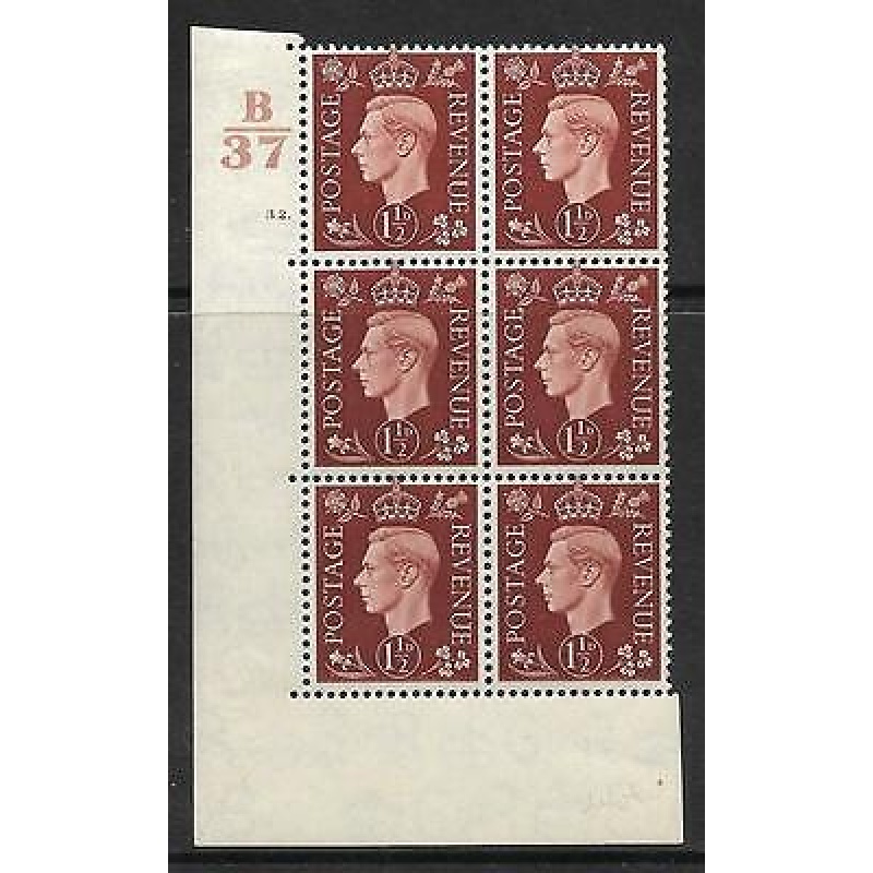 1937 1d Brown Dark colours B37 32 Dot perf 5(E I) block 6 UNMOUNTED MINT