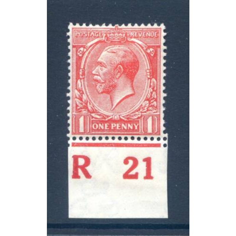 KGV 1d Scarlet R21(I) Control Single mounted Mint