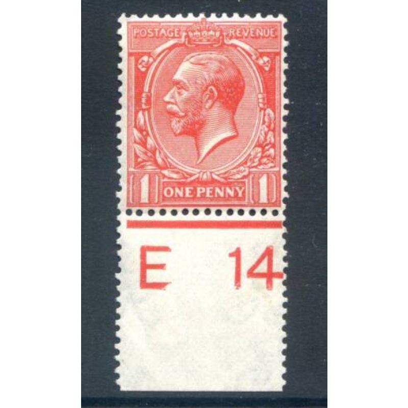 KGV 1d Scarlet E14 (P) Control Single Unmounted Mint