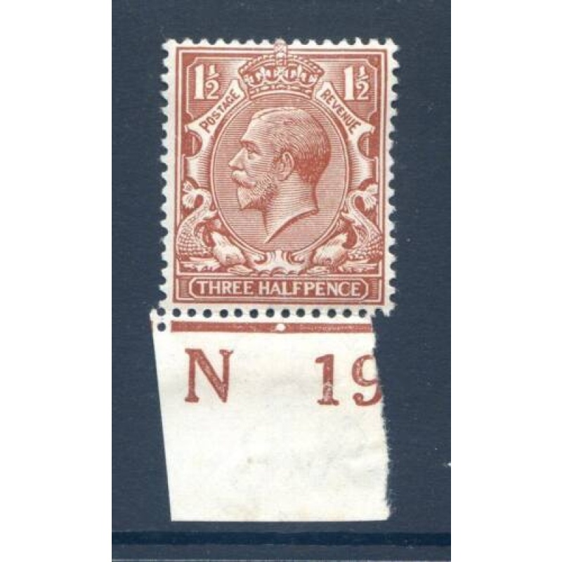 KGV 1 1 2d Red Brown N19(I) Control Single mounted Mint