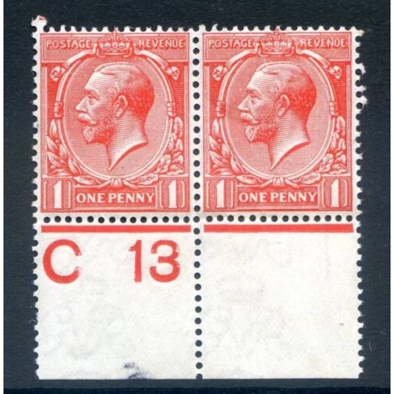 KGV 1d Scarlet C13(P) Control Pair Unmounted Mint