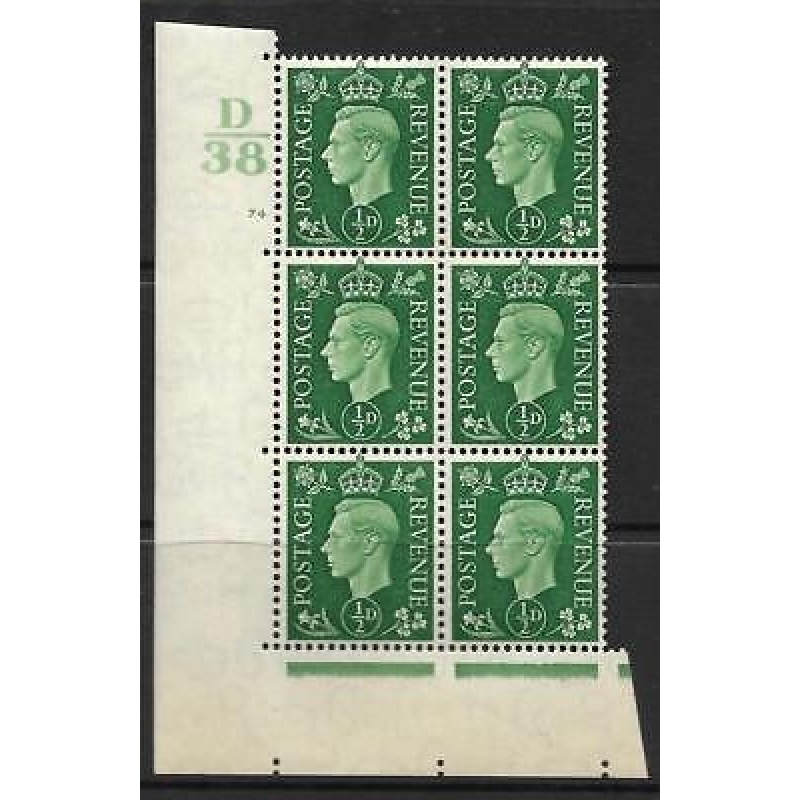 1937 d Green Dark colours D38 74 No Dot perf 5(E I) block 6 UNMOUNTED MINT