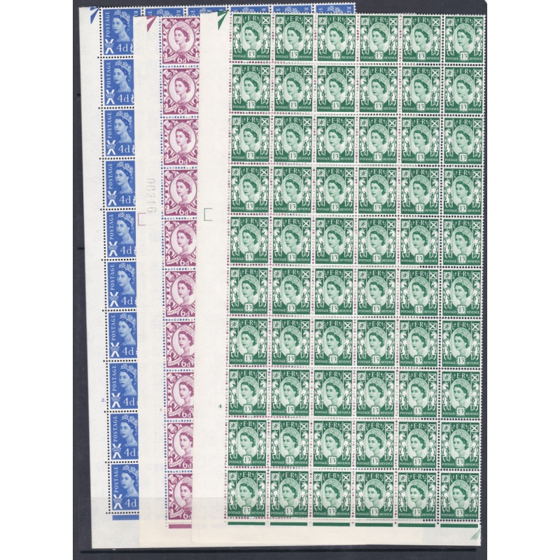 Scotland Cylinder Blocks in 1 4 sheets - set of 3 - 4d 6d 1 3 crowns - U M