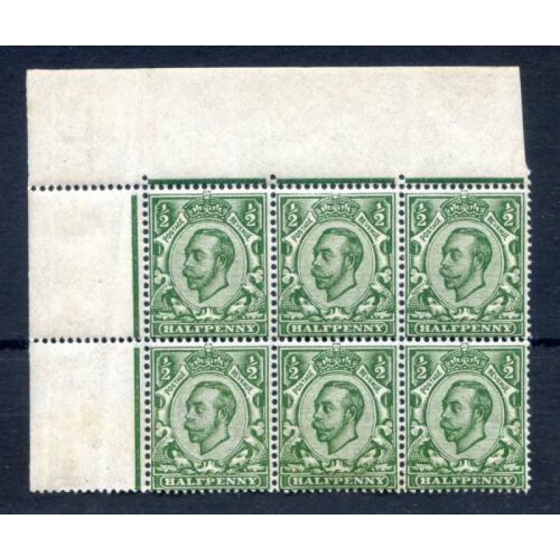 KGV 1 2d Deep Green SG338 Unmounted Mint Marginal Block 6