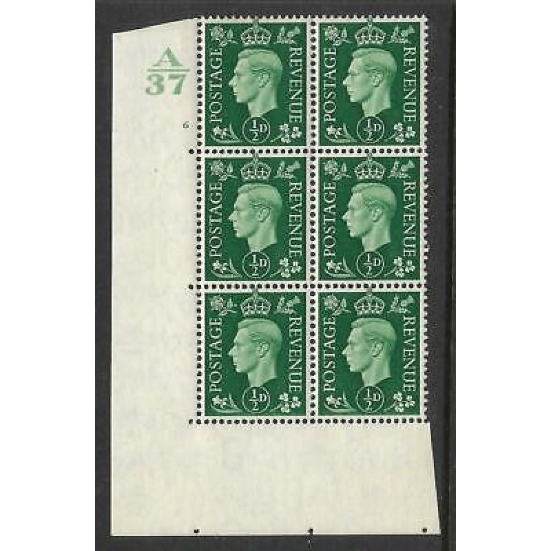 1937 d Green Dark colours A37 6 No Dot Perf 5(E I) block 6 UNMOUNTED MINT MNH