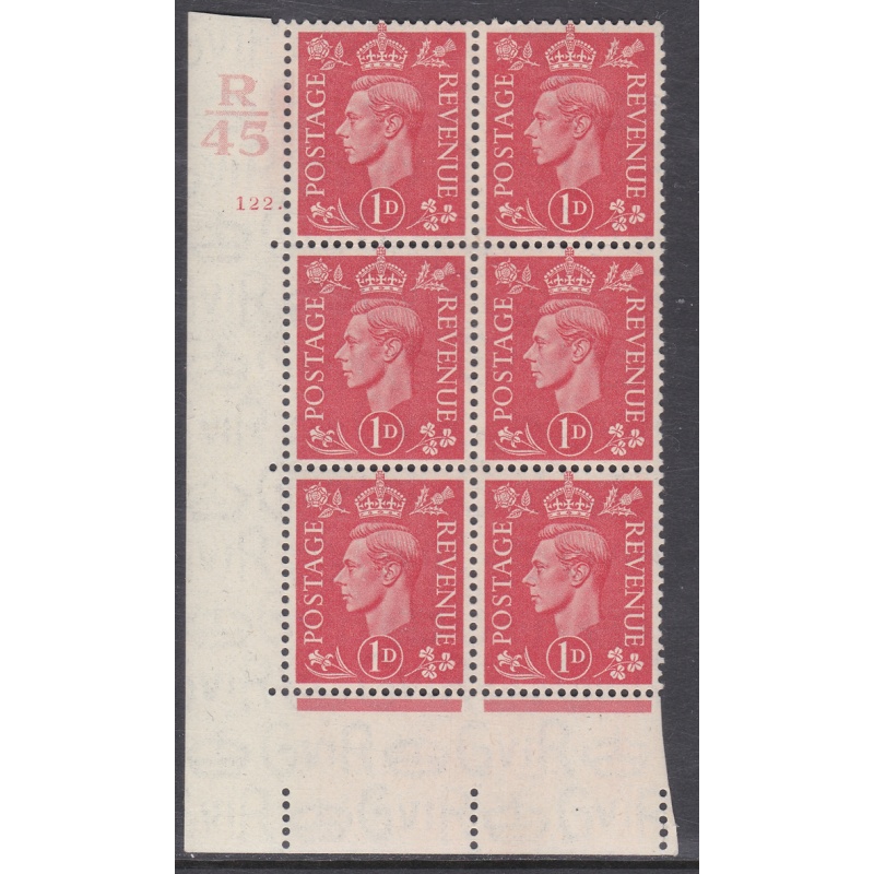 1937 1d Red R45 122 Dot perf 5(E I) Cylinder block of 6 UNMOUNTED MINT MNH