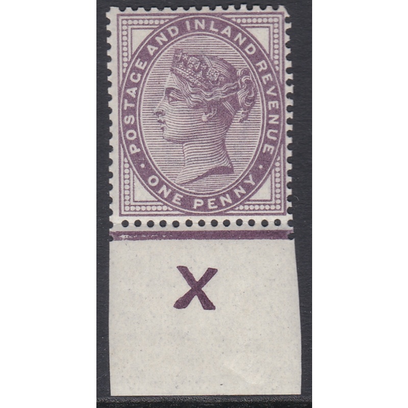 1d lilac control X inverted imperf single with jubilee line MOUNTED MINT