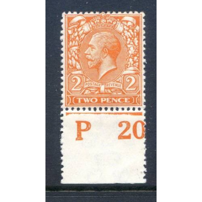 KGV 2d Orange P20(P) Mounted Mint Control Single