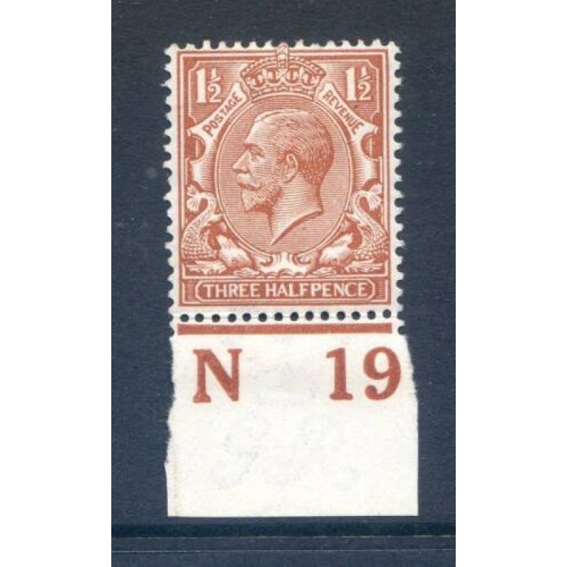 KGV 1 1 2d Red Brown N19(I) Mounted Mint Control Single