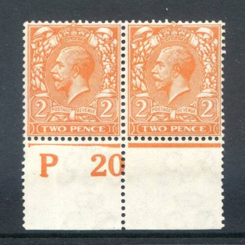 KGV 2d Orange P20(P) Mounted Mint Control Pair