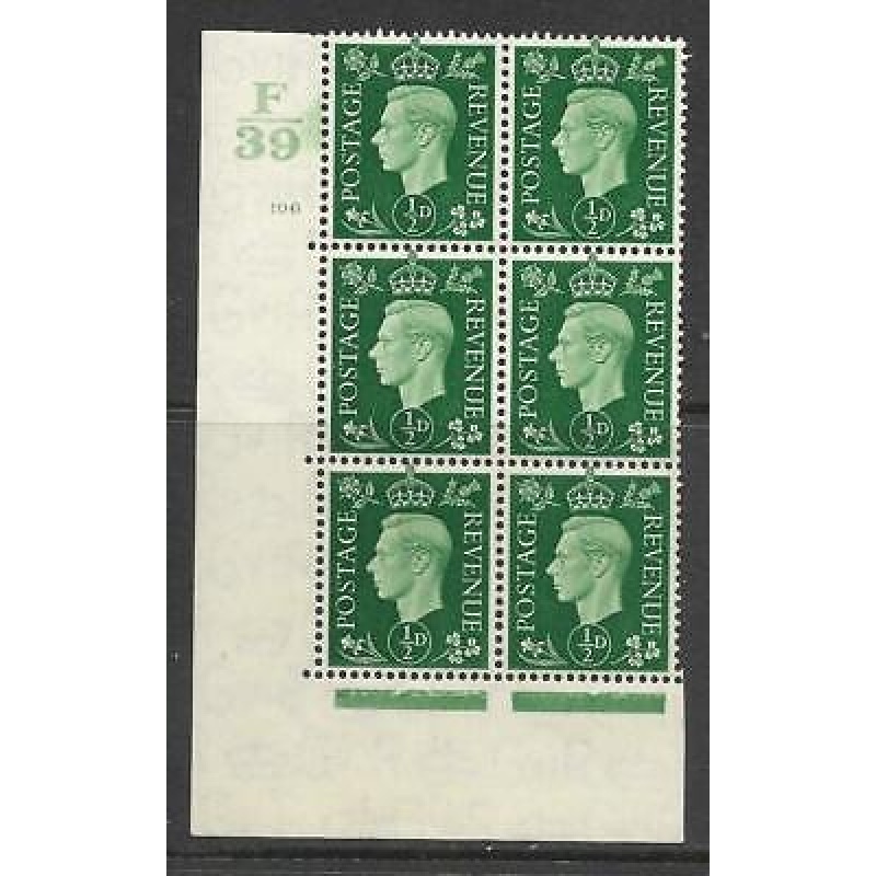 1937 d Green Dark colours F39 106 No Dot perf 5(E I) block 6 UNMOUNTED MINT MNH