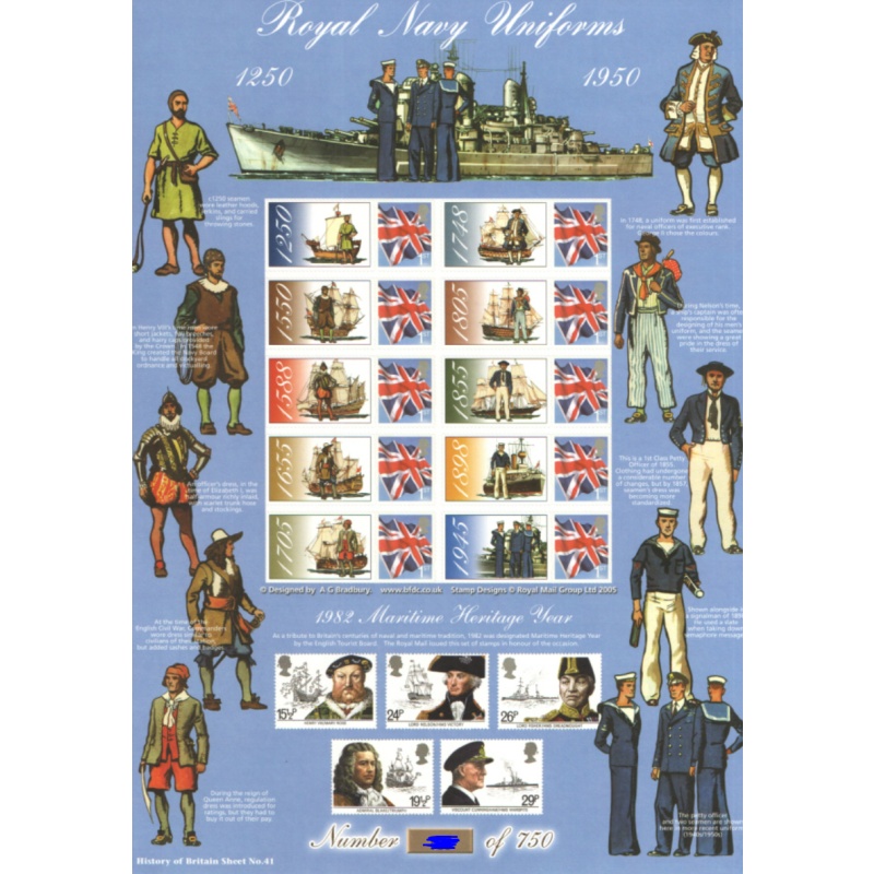 History of Britain 41 2009 Royal Navy Uniforms no. 232 sheet UNMOUNTED MINT