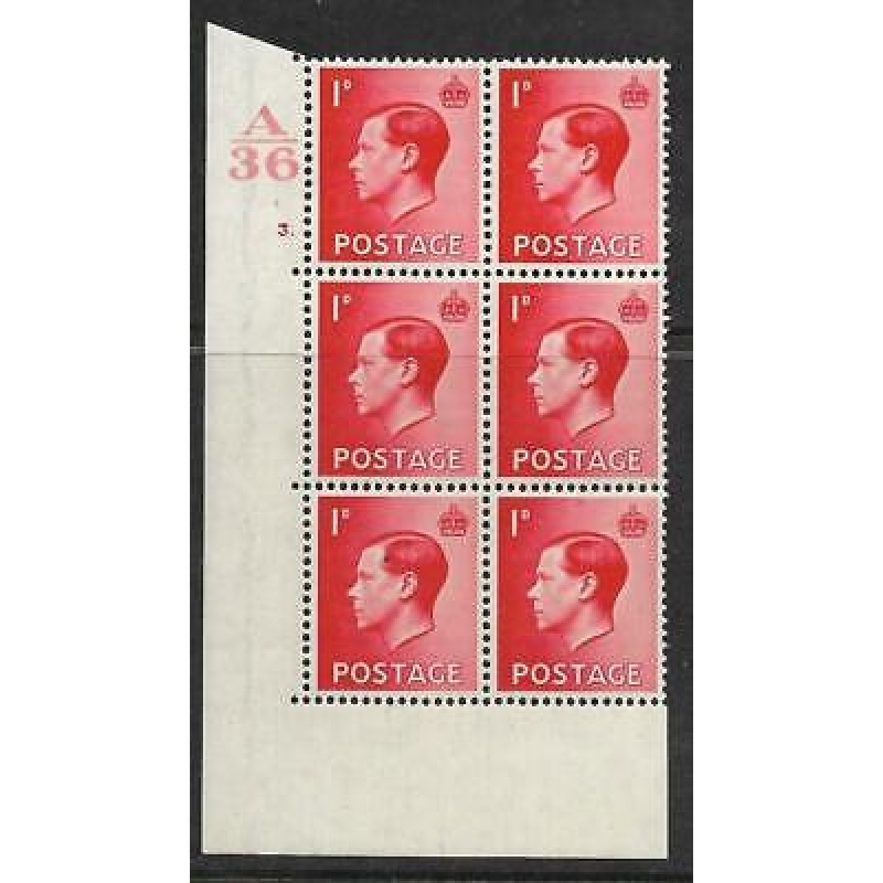 1d Edward VIII A36 Cylinder Block - 3 Dot UNMOUNTED MINT