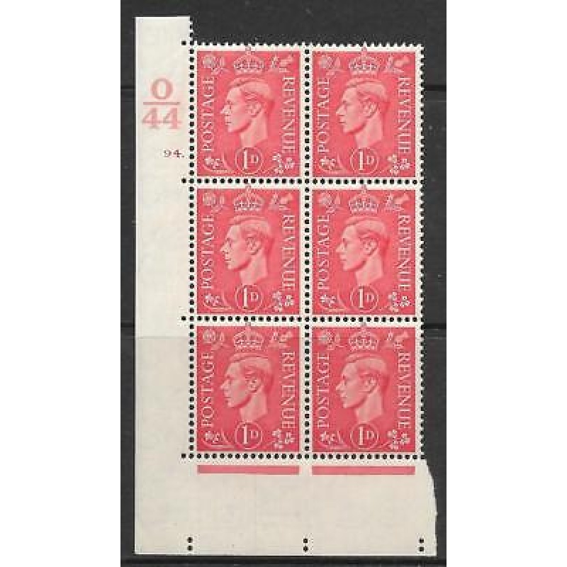 1937 1d Red O44 94 Dot perf 5(E I) block 6 UNMOUNTED MINT MNH