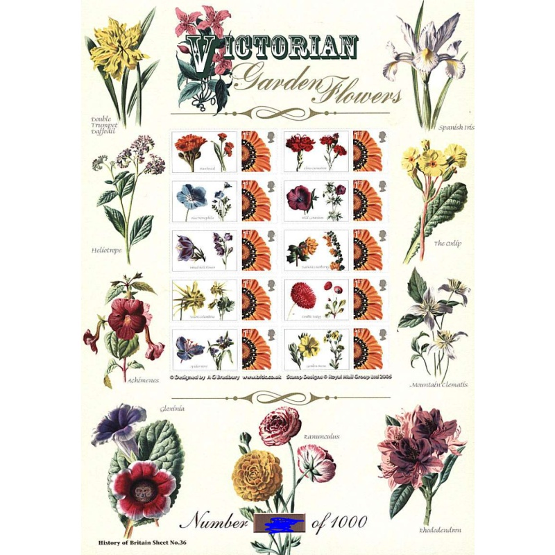 BC-208 History of Britain 36 2009 Victorian garden flowers no. 181 sheet U M