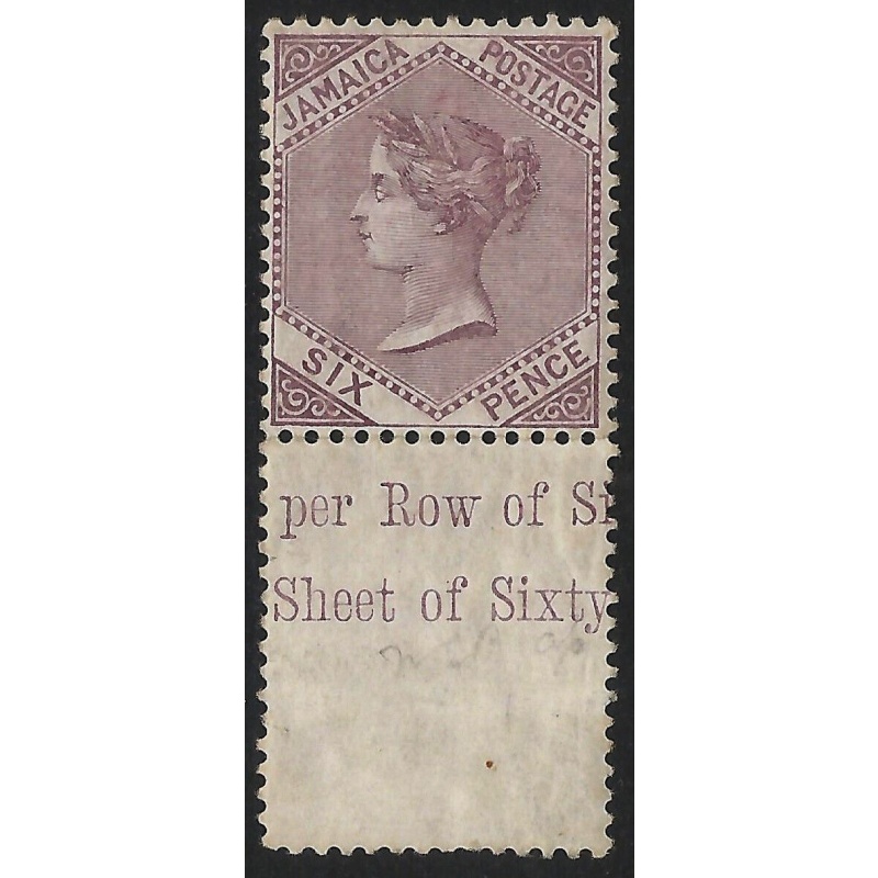 Jamaica Sg 52 - 6d Lilac MNH marginal with inscription