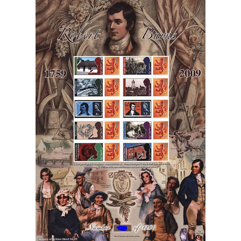 BC-192 History of Britain 29 2009 Robert Burns no. 288 sheet U M