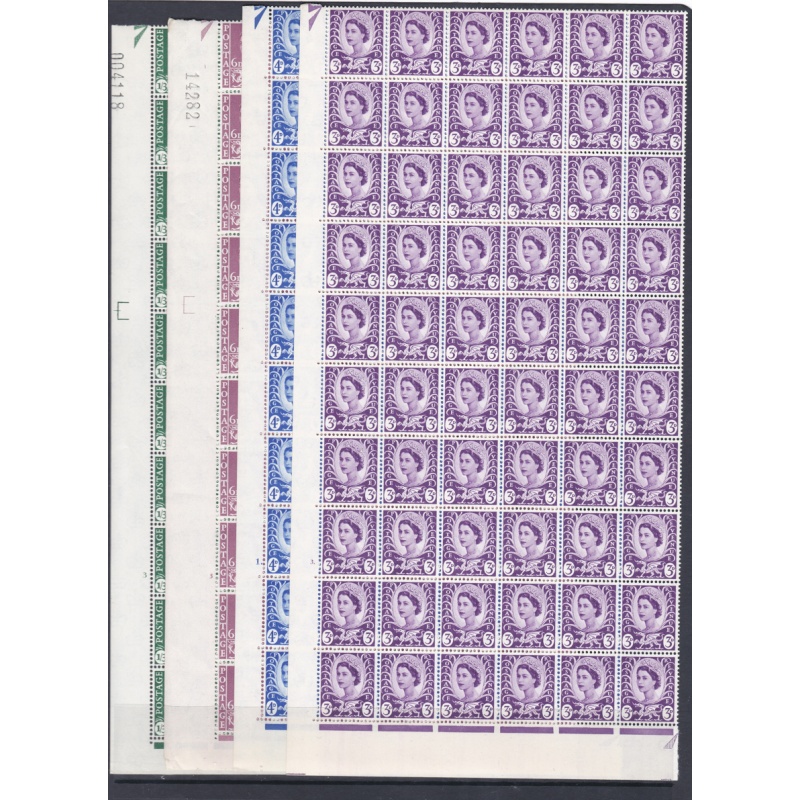 Wales Cylinder Blocks in 1 4 sheets - set of 4 - 3d 4d 6d 1 3 crowns - U M