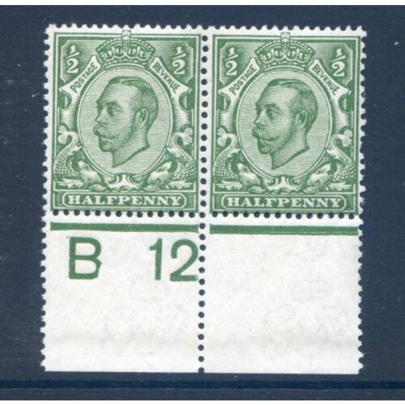 KGV 1 2d Green B12w(P) Control Pair Unmounted Mint