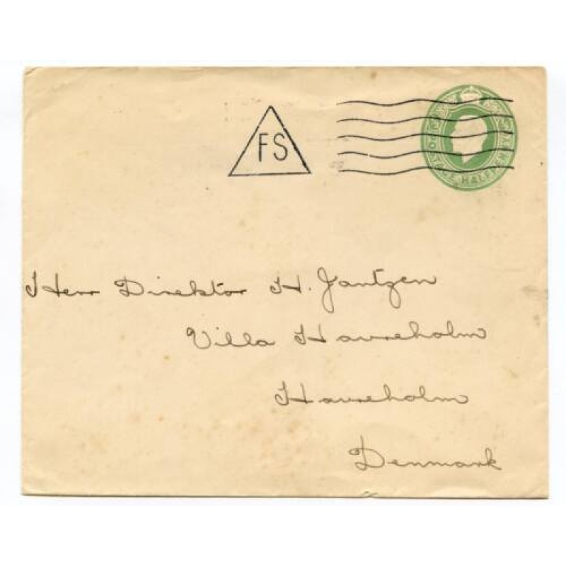 GB Postal Stationery Envelope FS Cancel to Denmark