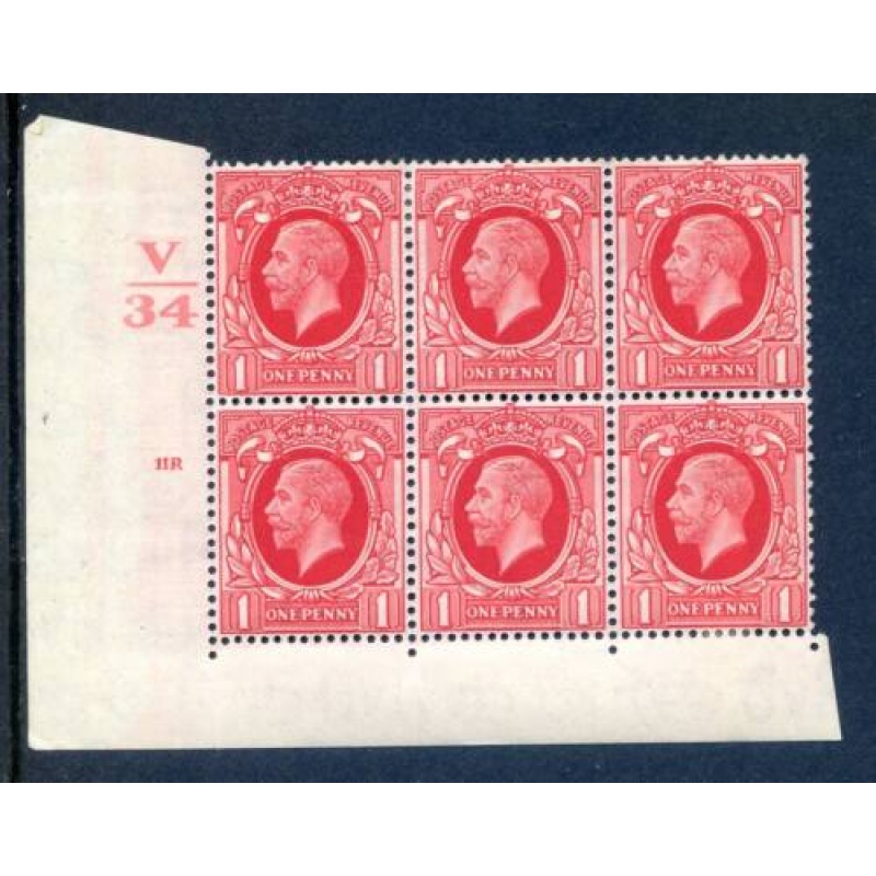 KGV 1d Scarlet SG440 Cylinder 11R V34 Mounted Mint Block 6